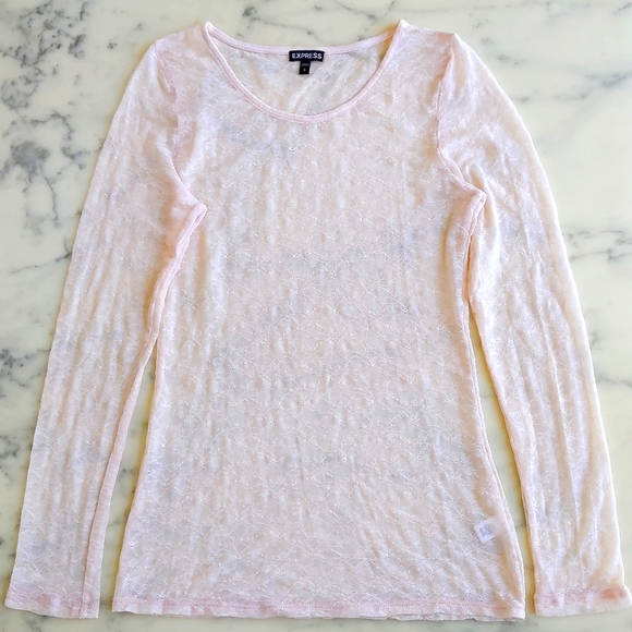NWOT. Express Nylon and Spandex All Lace Long Sleeve Light Pink Blouse. - Picture 3 of 4